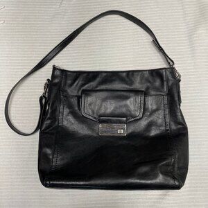 Calvin Klein Large Black Leather Tote with Satin Interior